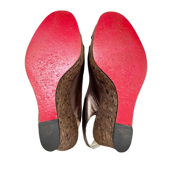 CHRISTIAN LOUBOUTIN Marpoil Sanzep 105 Cork Wedge Heels Bronze Leather 37.5 - Picture 9 of 11